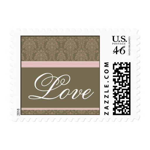 Pink Chocolate Damask Love Wedding Stamp