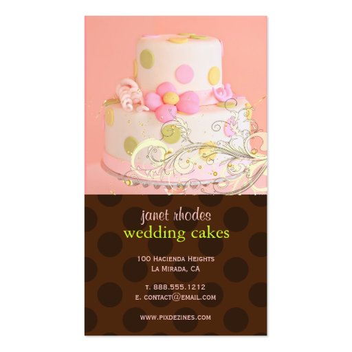 Pink/Chocolate wedding cake business cards (back side)