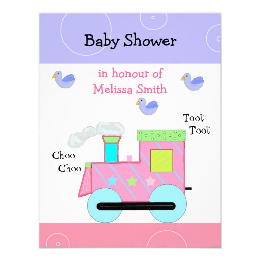 Pink Choo Choo Train Baby Shower Announcement