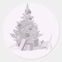 Pink Christmas Kitty Round Stickers