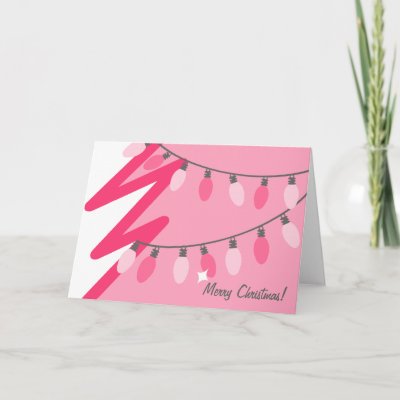 Pink Christmas Tree - Old Fashioned Lights Greeting Cards