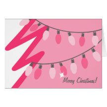 Pink Christmas Tree - Old Fashioned Lights Greeting Cards