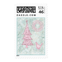 Pink Christmas Tree Postage postage