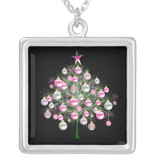 Pink Christmas Tree Sterling Silver Chain Necklace