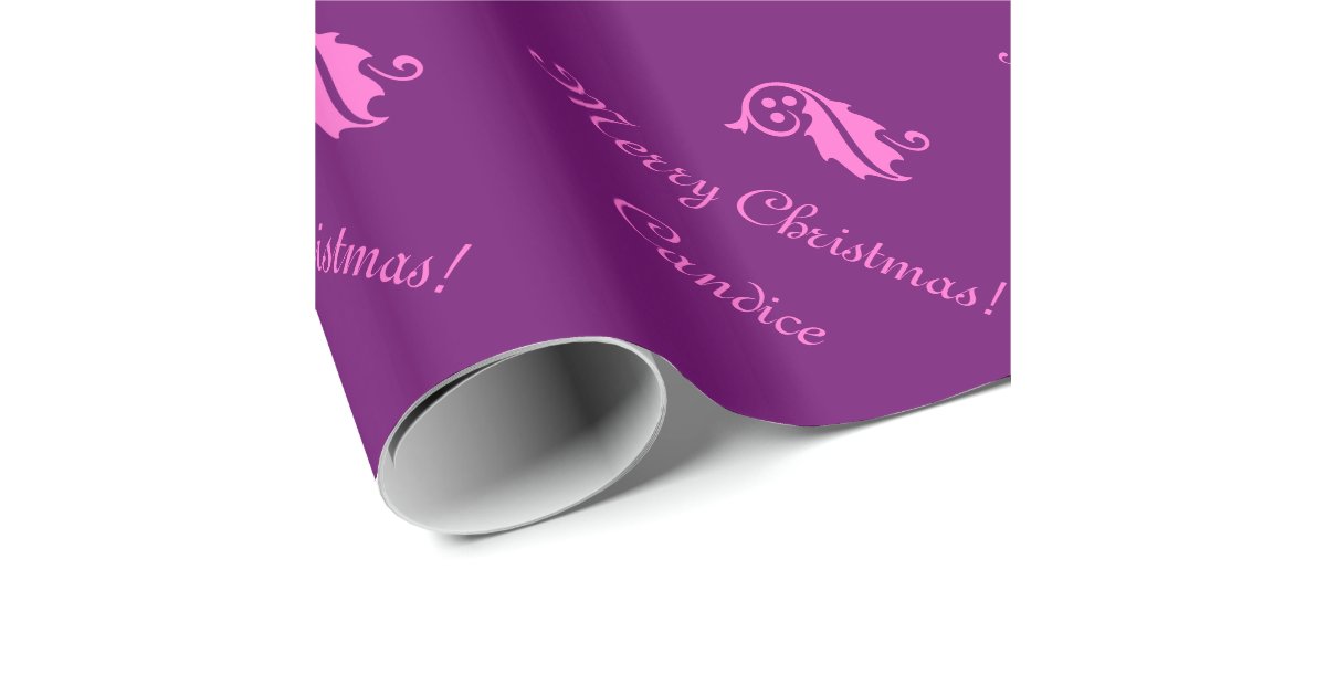 Pink Christmas wrapping paper with custom name Zazzle