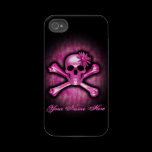 Pink Chrome Skull and Crossbones iPhone 4 Case