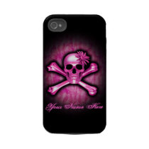 Pink Chrome Skull and Crossbones iPhone 4 Case