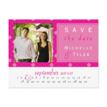 Pink Circle Save the Date Card postcards by darmanddesigns Pink Circle Save the Date Card postcards