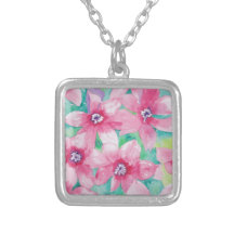 Pink Clematis Watercolor Painting Necklaces