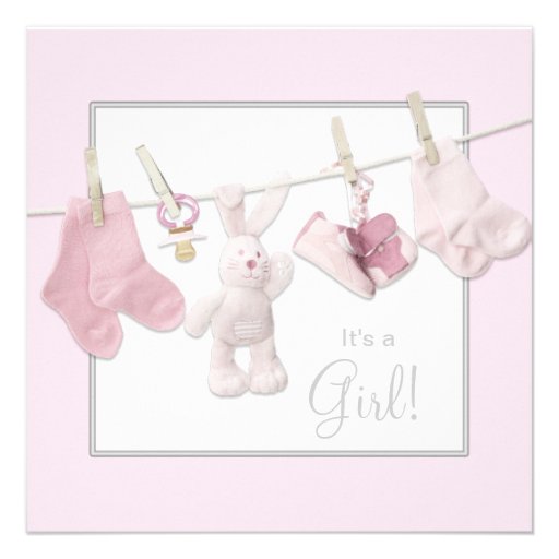 Pink Clothesline Baby Girl Shower Invitations