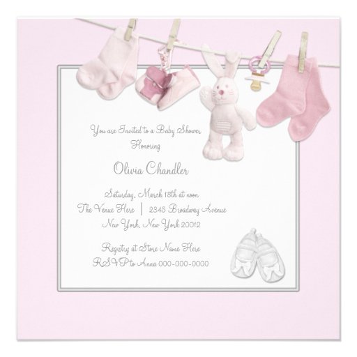 Pink Clothesline Baby Girl Shower Invitations