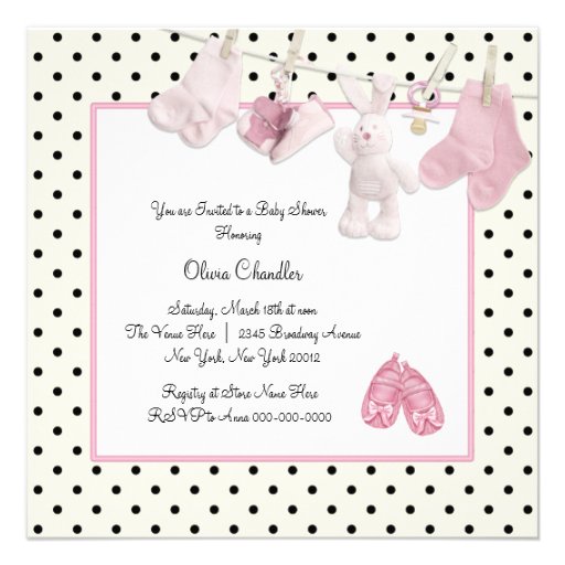 Pink Clothesline Baby Girl Shower Invitations