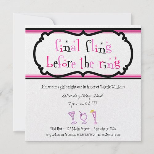 Pink Cocktails Bachelorette Party Invitations invitation