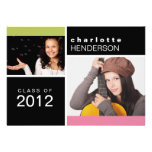 Pink color block photo graduation announcement