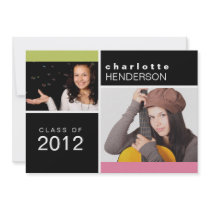 Pink color block photo graduation announcement