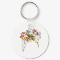 Pink Columbine Flower Victorian Trade Card keychains