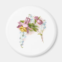 Pink Columbine Flower Victorian Trade Card Refrigerator Magnet