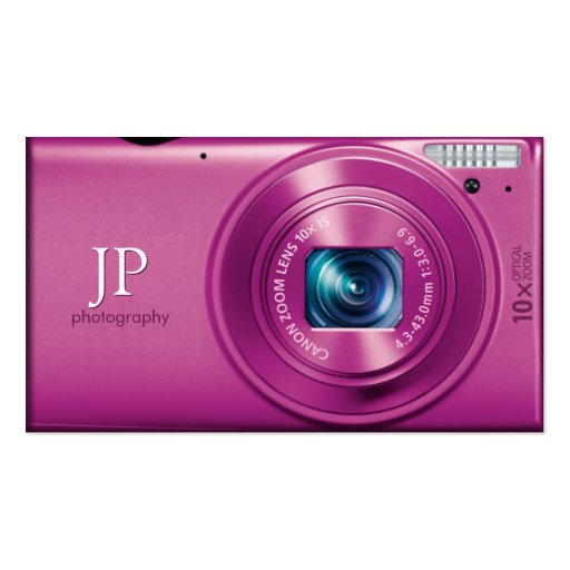 Pink Compact Camera Photographer Business Card Templates (front side)
