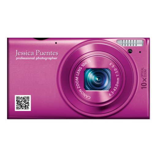 Pink Compact Camera Professional Photographer Business Card (front side)