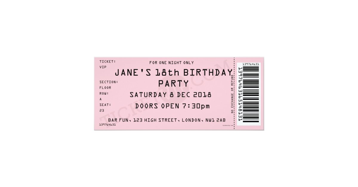 Pink Concert Ticket Party Invitation Zazzle