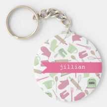 Pink Cooking Themed Personalized Keychain