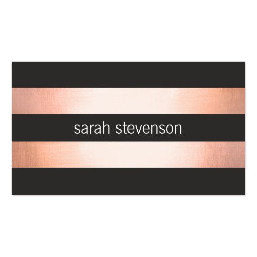 Pink Copper Faux Foil Black Striped Modern Business Card