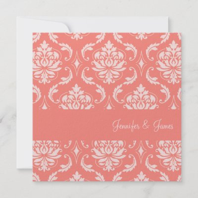 Pink Coral Damask Monogram Wedding Invitations by monogramgallery