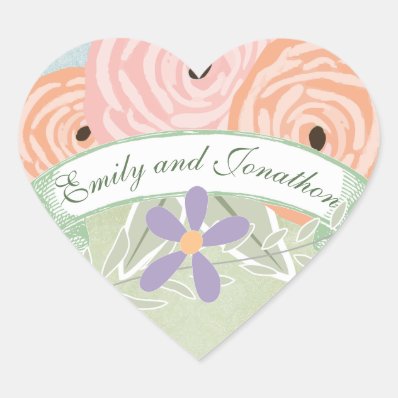 Pink yellow rose wedding flower stickers