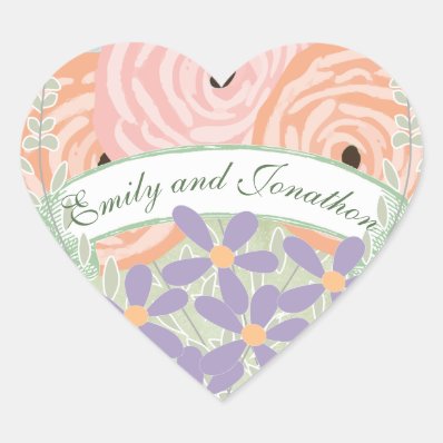 Pink yellow rose wedding flower stickers
