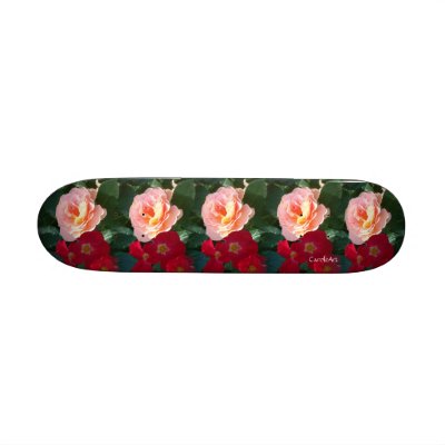 "Pink Coral Red Roses" Skateboard by CaroleArt