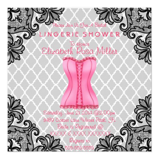 Pink Corset & Black Lace Lingerie Bridal Shower Personalized Invitation