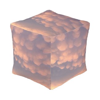 Pink Cotton Ball Clouds Cube Pouf