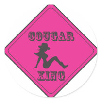 Pink Cougar Crossing Cowgirl Round Sticker