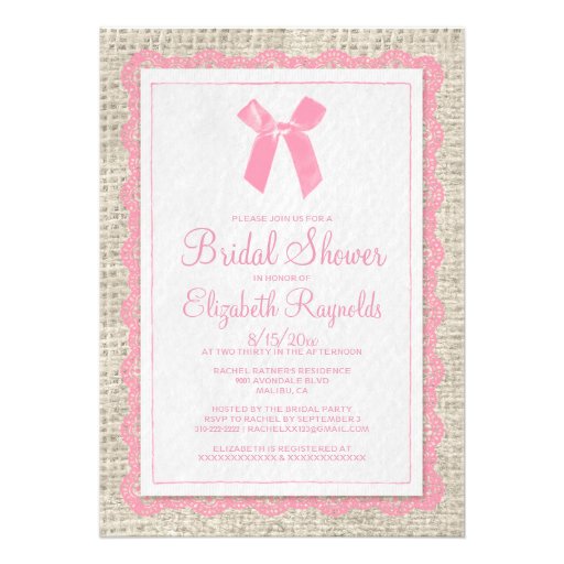 Pink Country Burlap Bridal Shower Invitations