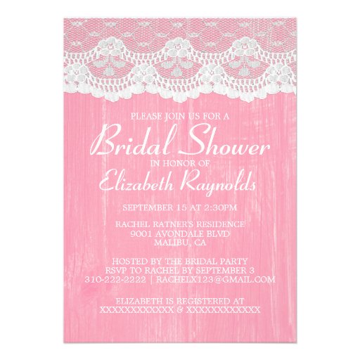 Pink Country Lace Bridal Shower Invitations