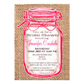 Pink Country Mason Jar Bridal Shower Invitations Custom Announcements