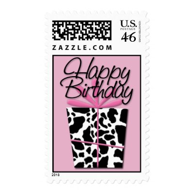 Pink Cow  Happy Birthday Postage