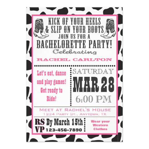 Pink Cow Print Cowgirl Bachelorette Party Invite