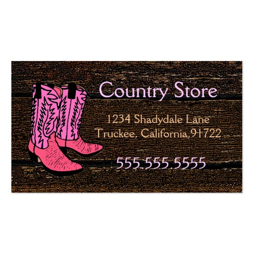 Pink Cowboy Boots-Western Theme Business Cards (front side)