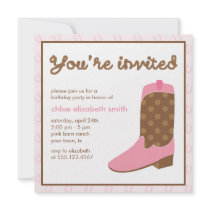 Pink Cowgirl Boot Western Birthday Party Custom Invites