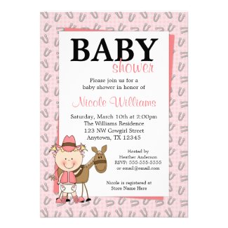 Pink Cowgirl Horseshoes Baby Shower Invitations