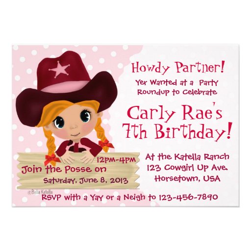 Pink Cowgirl Party Announcement (front side)