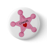 Pink Cowgirl Sheriff Star Button