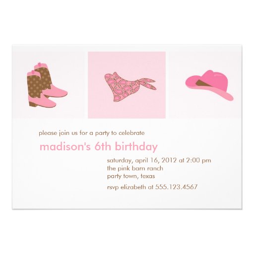 Pink Cowgirl Western Birthday Party Custom Invitations