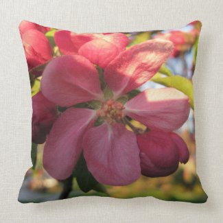 Pink Crab Apple Tree Flower Pattern Throw Pillow