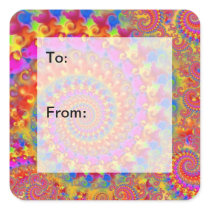 Pink Crazy Fractal Gift Tag Stickers