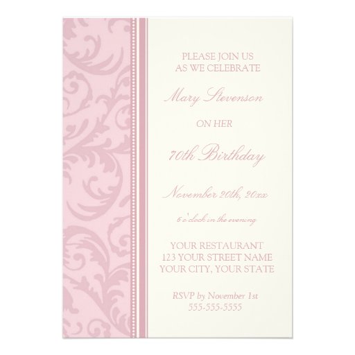 Pink Cream Floral 70th Birthday Party Invitations