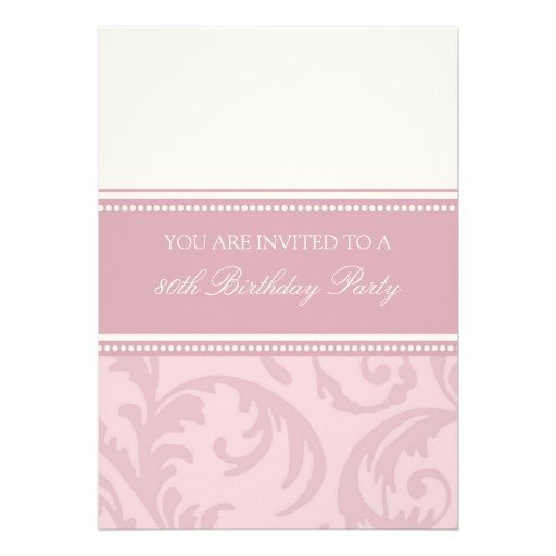 Pink Cream Floral 80th Birthday Party Invitations (front side)