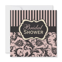 Pink, Cream, Gray Damask Bridal Shower Invitation