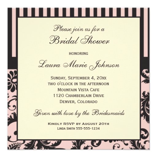Pink, Cream, Gray Damask Bridal Shower Invitation